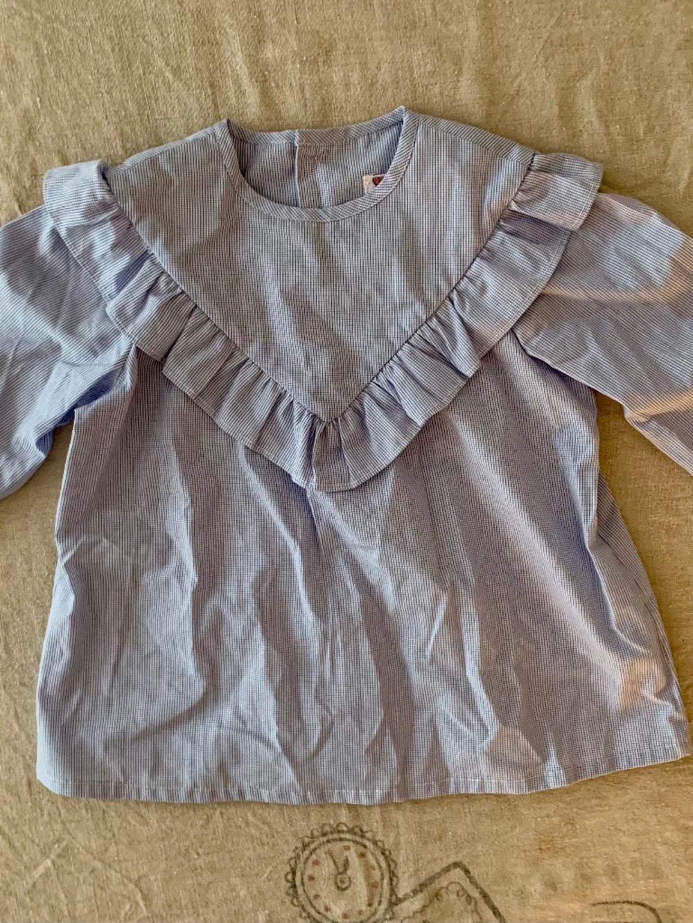 Amaia London Girls Blue Micro Gingham Ruffle Blouse Sz 4